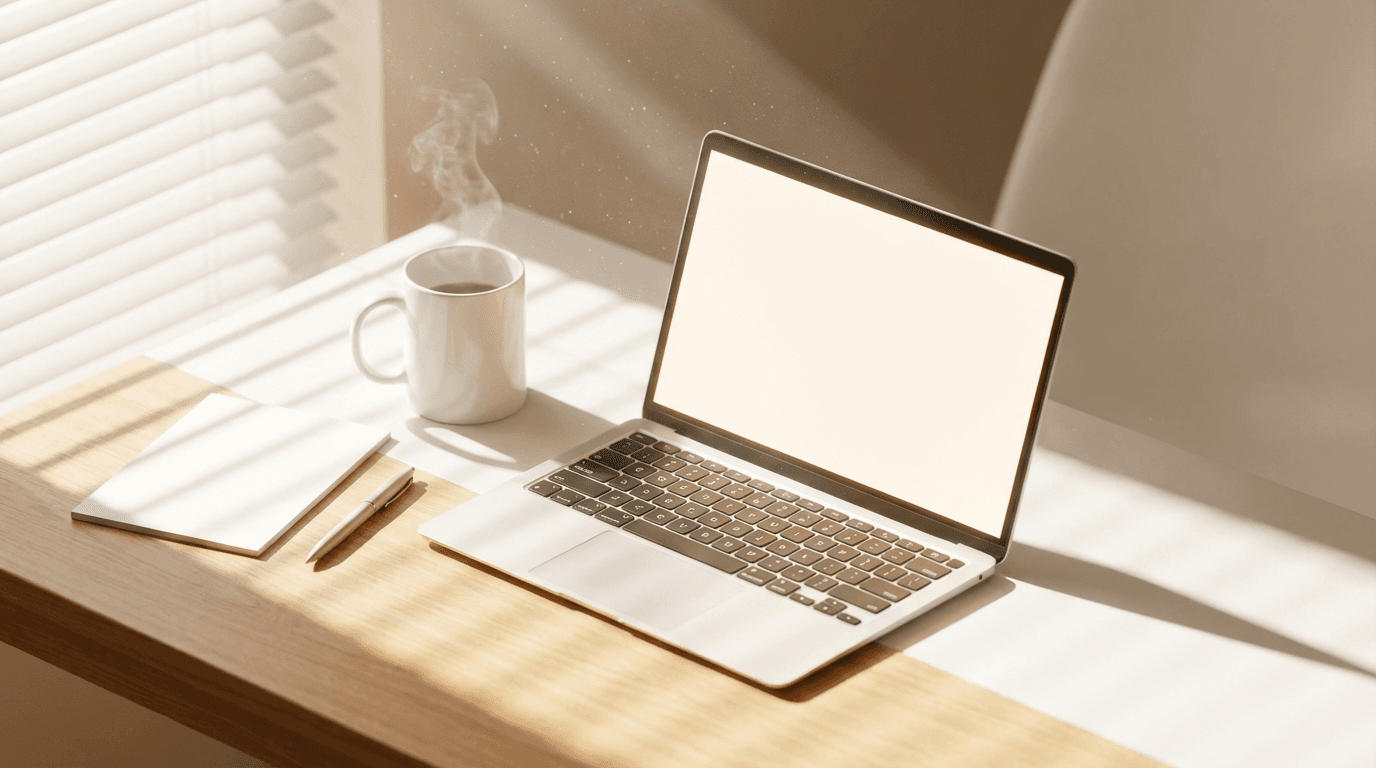 A tablet displaying a professional profile on a desk with a notebook
