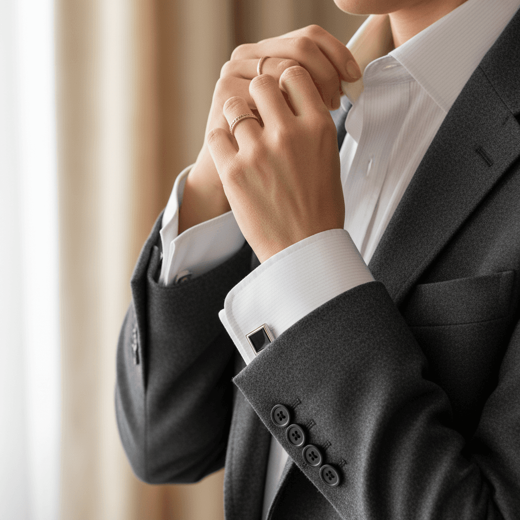 Close-up of professional attire with subtle detail